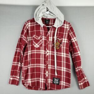 Harry Potter‎ Size XS Hooded Flannel Gryffindor Embroidered Red Plaid Hogwarts
